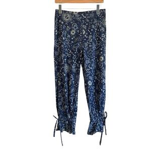 RIXO Navy Zodiac Print Drawstring Ruffle Hem Odessa Pajama Bottom Pants